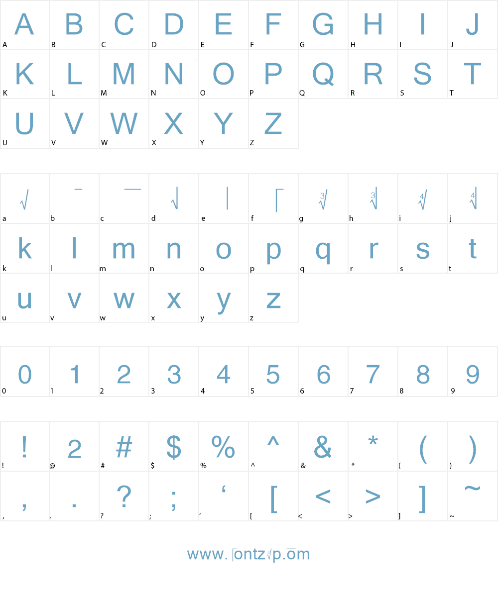 The Radical Sign Font Character